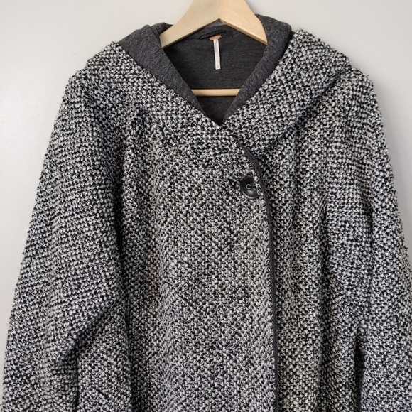 Free People Tweed Satellite Image Swing Coat Size Large Hooded Jacket -HOST PICK - Picture 7 of 16